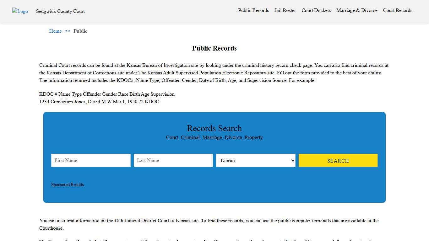 Public Records Sedgwick County Court KS